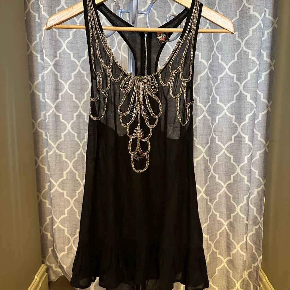 Free People Black Sheer Top with Silver Accents